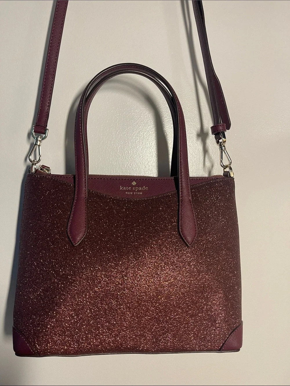 Kate Spade Sparkle Crossbody Bag in Deep Burgundy W/Matching Wallet